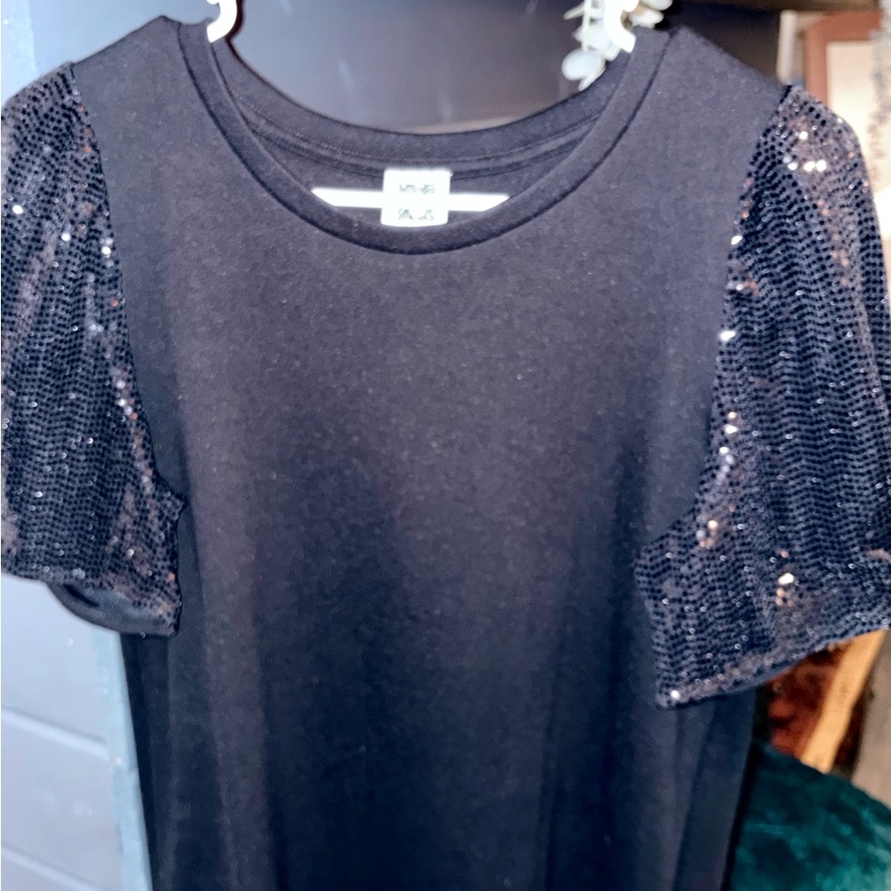 Anne Klein Black Top with Gold Logo Plaque